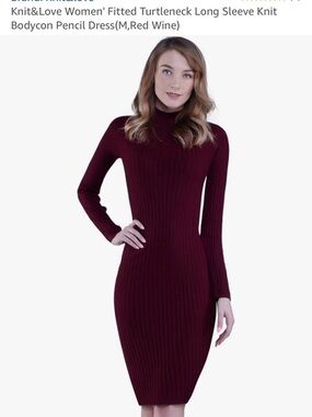 Ribbed Long Sleeve Bodycon Dress - Burgundy